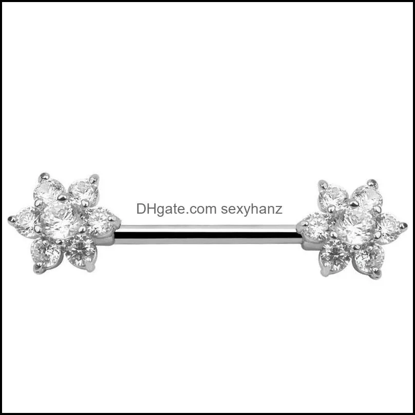 Other 2Pcs High Quality Zircon Flower Star Body Nipple Rings Jewelry Women Bar Barbell Piercing Ring