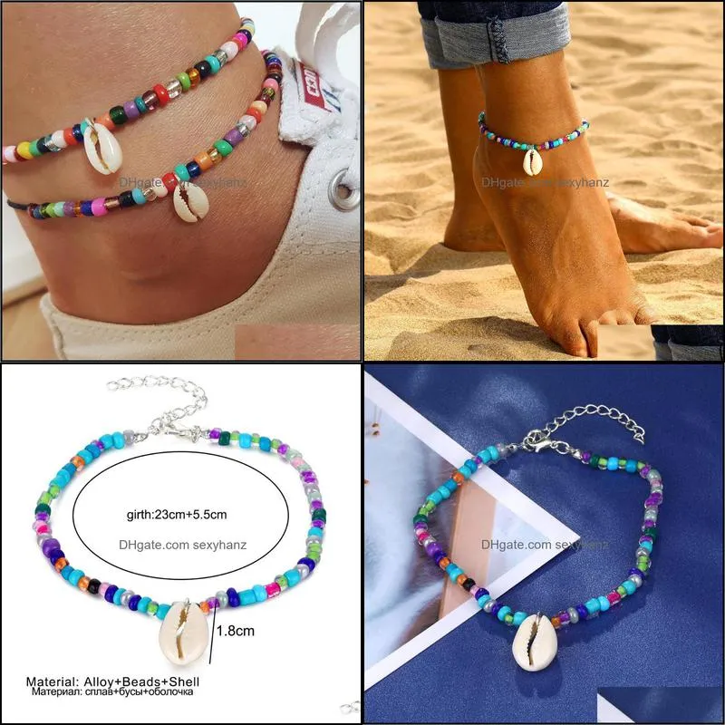 Anklets EN 2021 Boho Simple Mix Beads For Women Summer Beach Foot Jewelry Fashion Shell Ankle Bracelets On The Leg