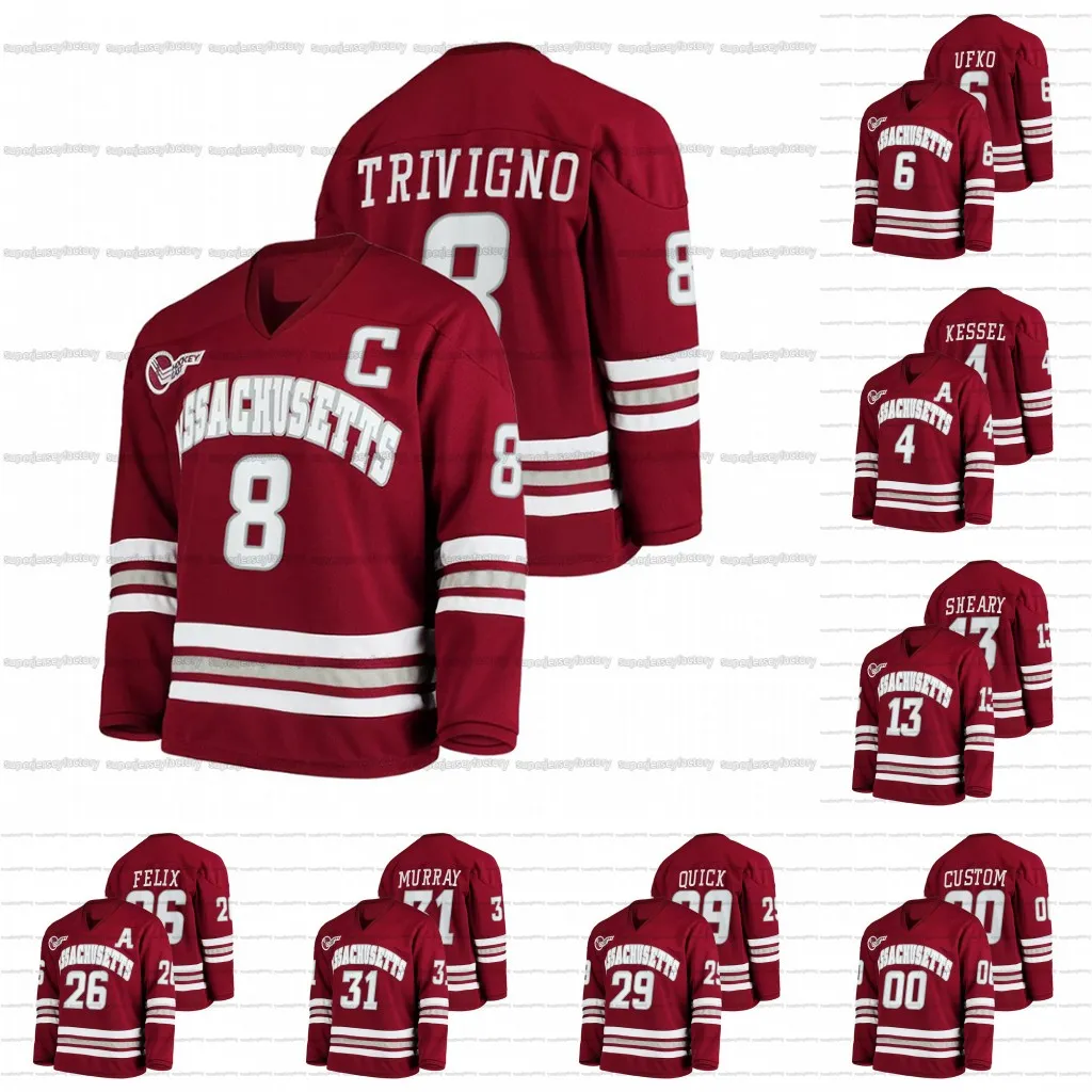 8 Bobby Trivigno 2021 22 UMass Minutemen Hockey Jersey Custom Colin Felix Matthew Kessel Mario Ferraro Jonathan Quick Matt Murray Filip Lindberg Scott