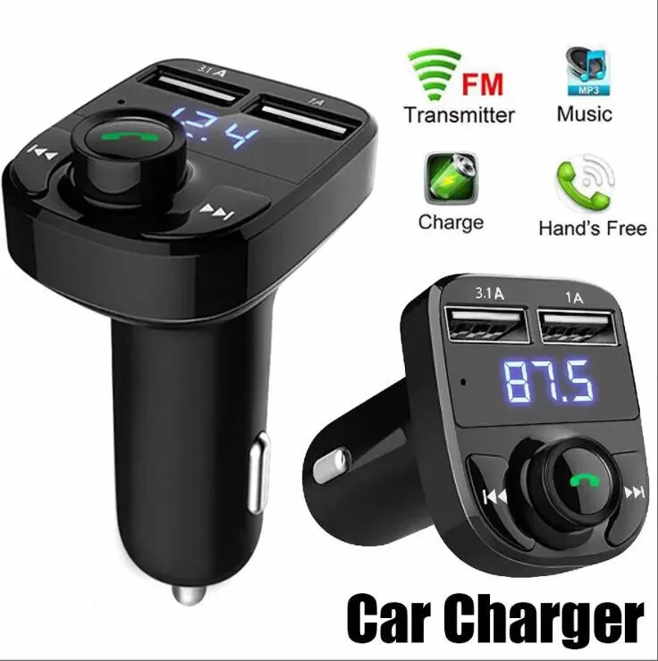 Transmetteur FM X8 Aux Modulator Kit mains libres Bluetooth Car Audio Lecteur MP3 avec 3.1A Charge rapide Double chargeur USB avec emballage de vente au détail DHL