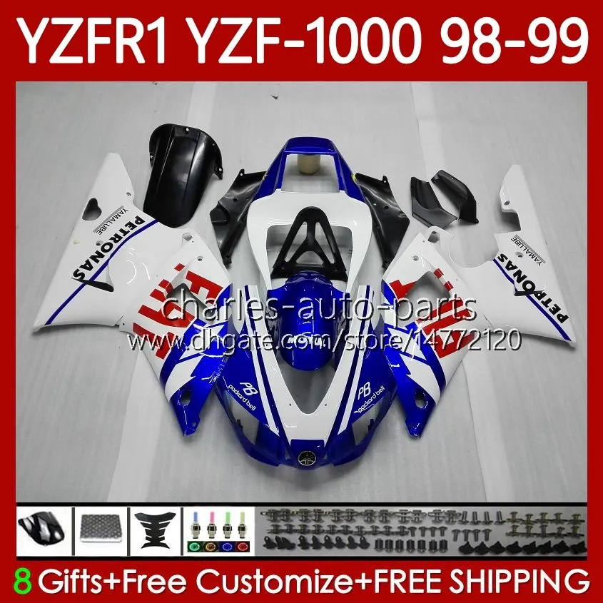 دراجة نارية الجسم ل Yamaha YZF R 1 1000 CC YZF-R1 YZF-1000 98-01 هيكل السيارة 82NO.7 YZF R1 YZFR1 98 99 00 01 1000CC YZF1000 1998 1999 2000 2001 OEM FALTINGS KIT أسود أبيض Blk