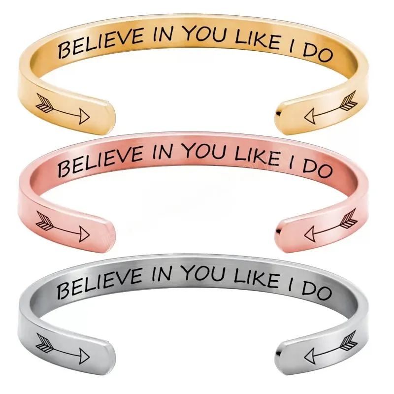 Letter Believe In You Like I Do Bangle cuff C-shape Stainless steel bracelets open cuff wristband for women men fashion jewelry