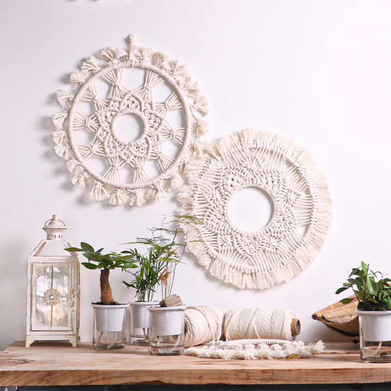 18inch Large Boho Round Macrame Wall Hanging Decor Mandala Tapestry Woven Wall Art Macrame Wedding Home Living Room Decoration 210310