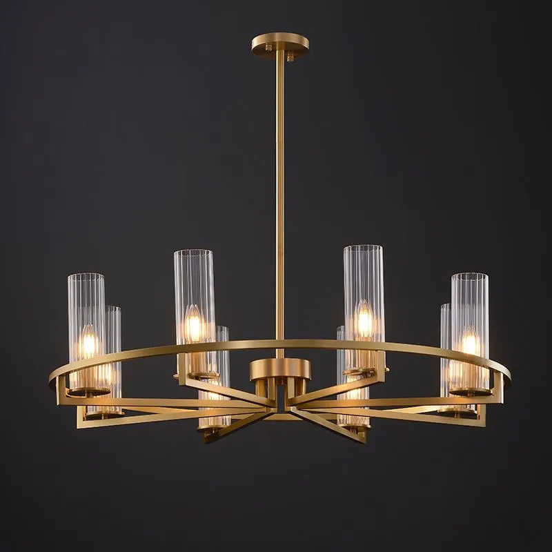 Lâmpadas pendentes simples pós-moderna Lâmpada de luxo de luxo de estar para jantar todo o lustre de cobre