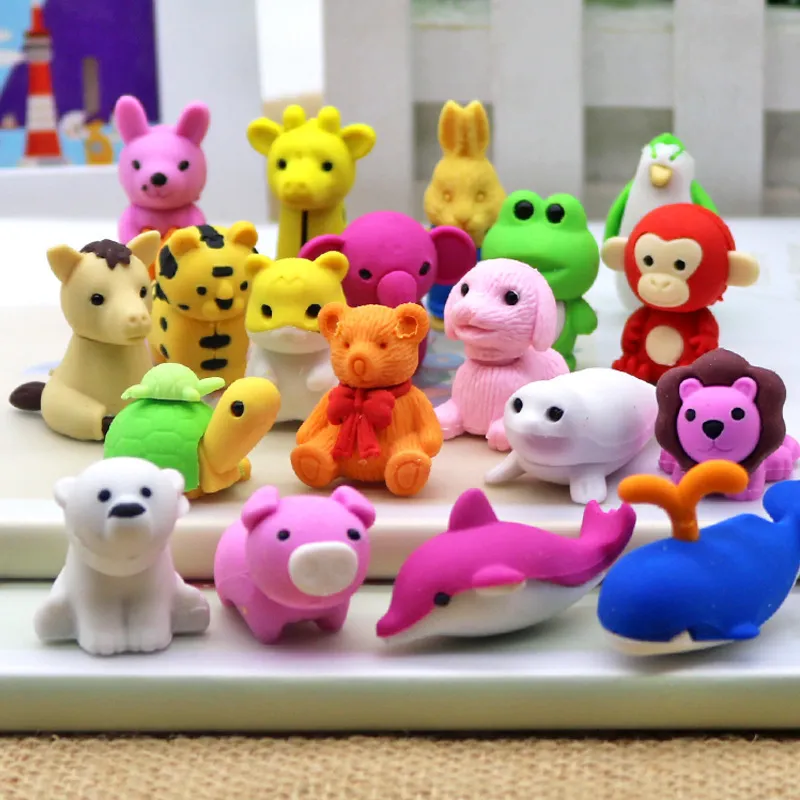 Colorful Cute Cartoon Animal Pencil Eraser Drawing Art Painting Rubber Correction Exam Writing TPR Assemblable Erasers Student prize 50pcs/pack HY0042