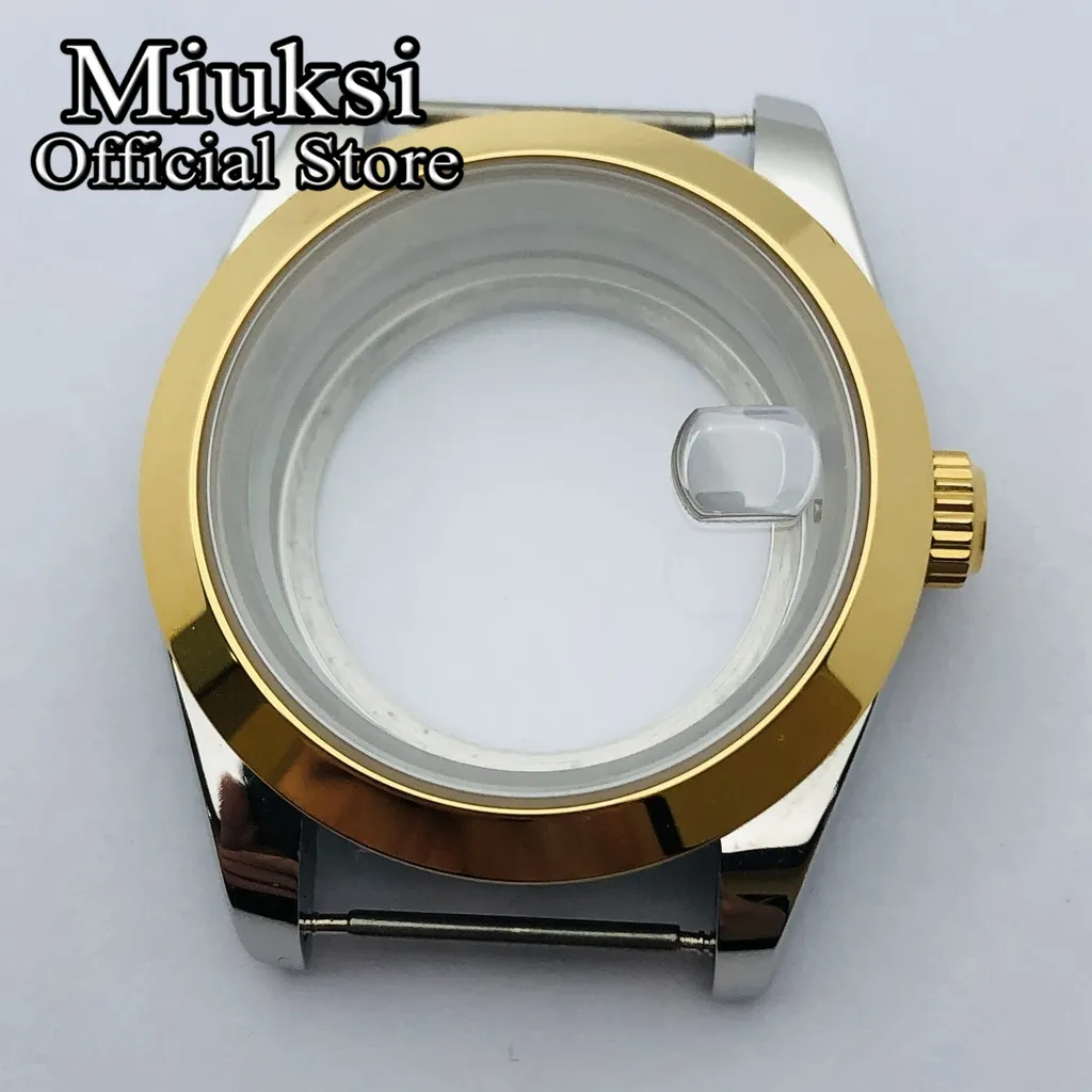 40mm prata ouro polido caso vidro safira caber nh35 nh36 eta2836 miyota8205 8215 821a mingzhu dg2813 3804 movimento