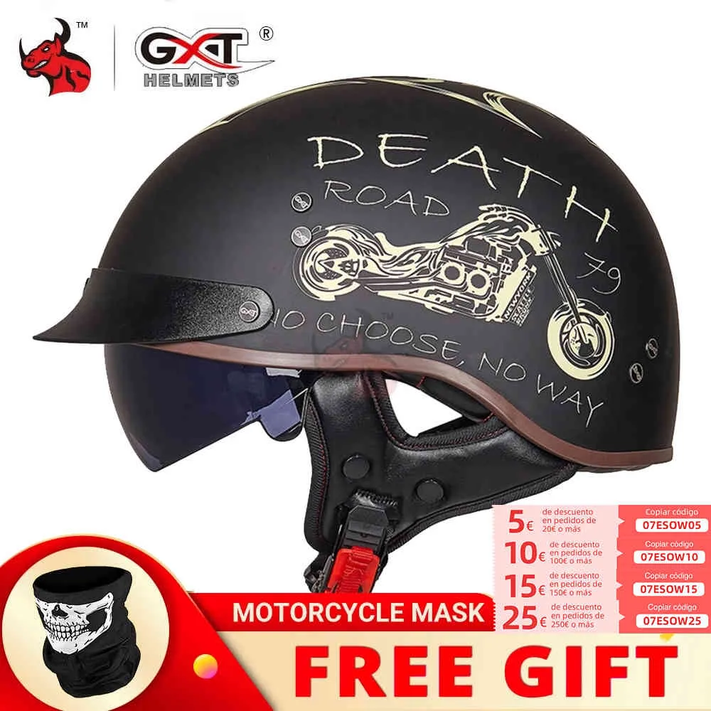 GXT DOT Certificering Retro RCYCLE SCOOTER Vintage Half Face Biker Rbike Crash Helm Casco Moto