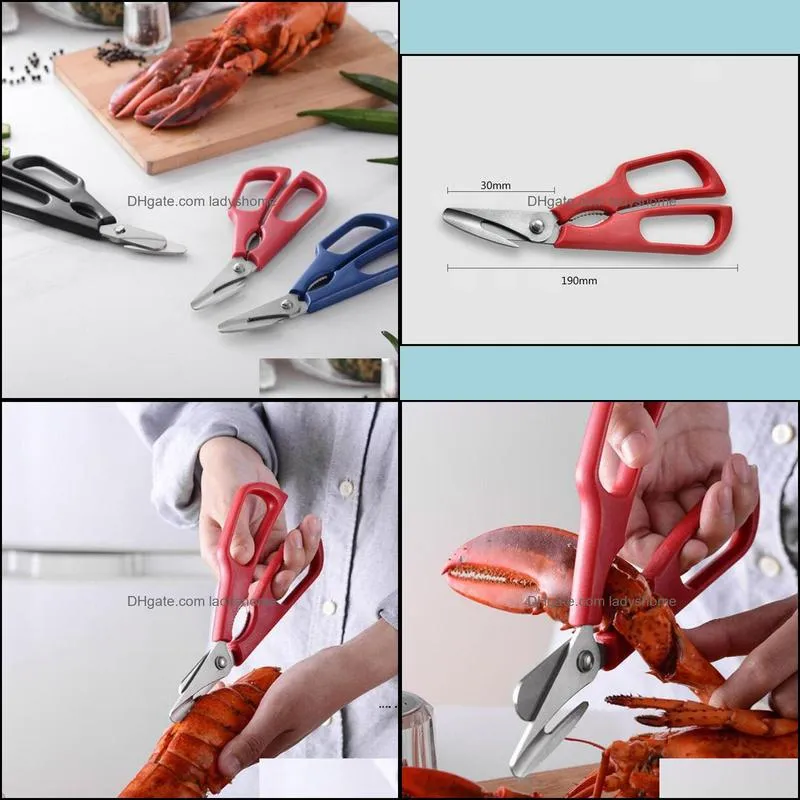 Stainless Steel Scissors New Lobster Fish Shrimp Crab Seafood Scissors Shears Snip Shells Kitchen Tool HWF6210