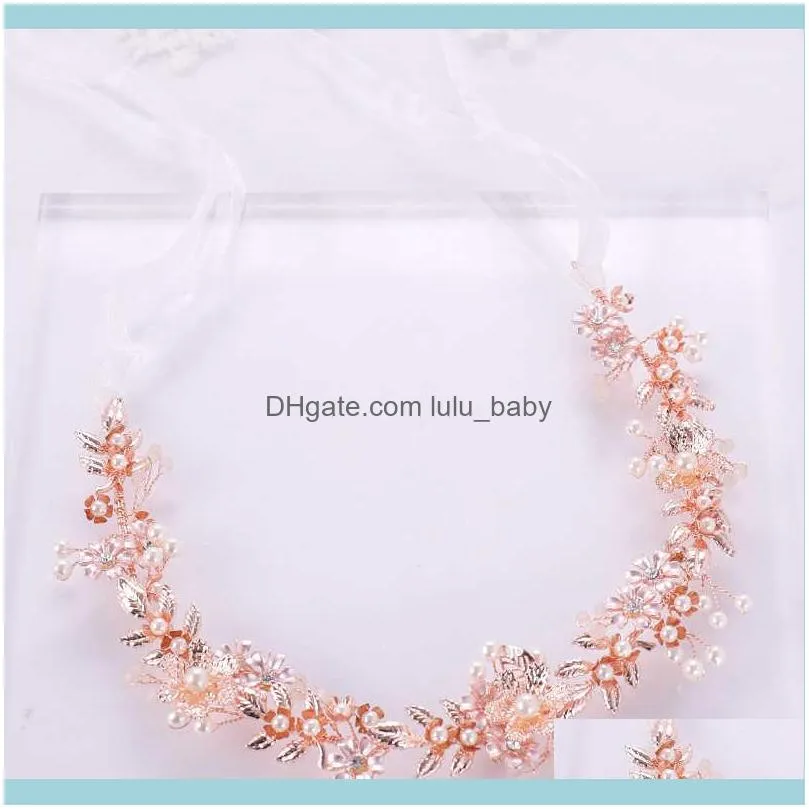 AiliBride Jewelry Rose Gold Pearl Crystal Flower Headband Tiara Bridal Headpieec Wedding Women Hair Accessories