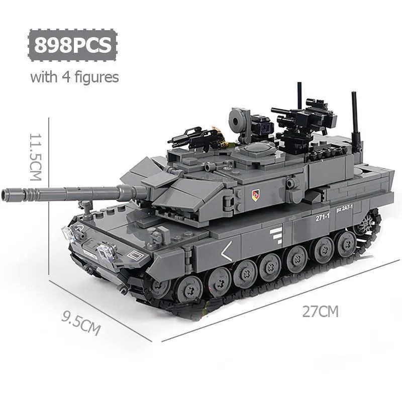Military M1A2 T-14 Leopard 2A7+ Main Battle Tank Building Blocks WW2 with Soldiers Figures Army Bricks Boy Toys For Children Y0916