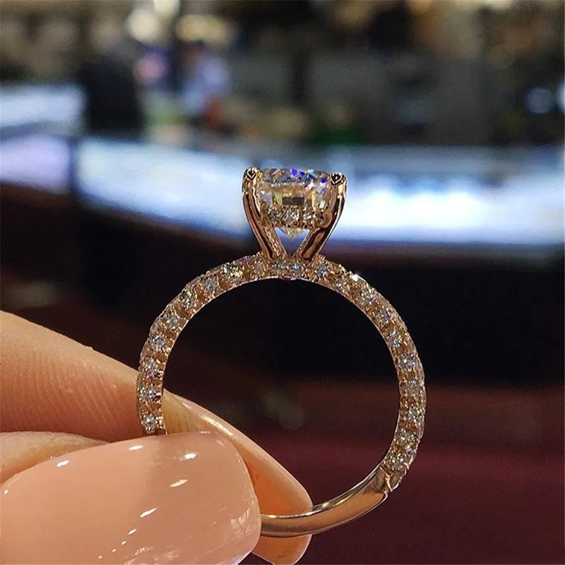 Womens Diamond Ring Romantic Zircon Shining Round Stone Wedding Bridal Fashion Jewelry Engagement Rings for Women Good MM