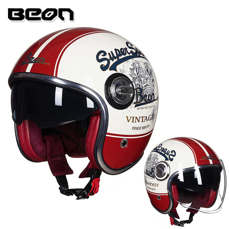 BEON offizieller Store Beon B-108A 3/4 offener Retro-Helm Casque Moto Visage Ouvert Vintage-Motorrad Casco Capacete Scooter