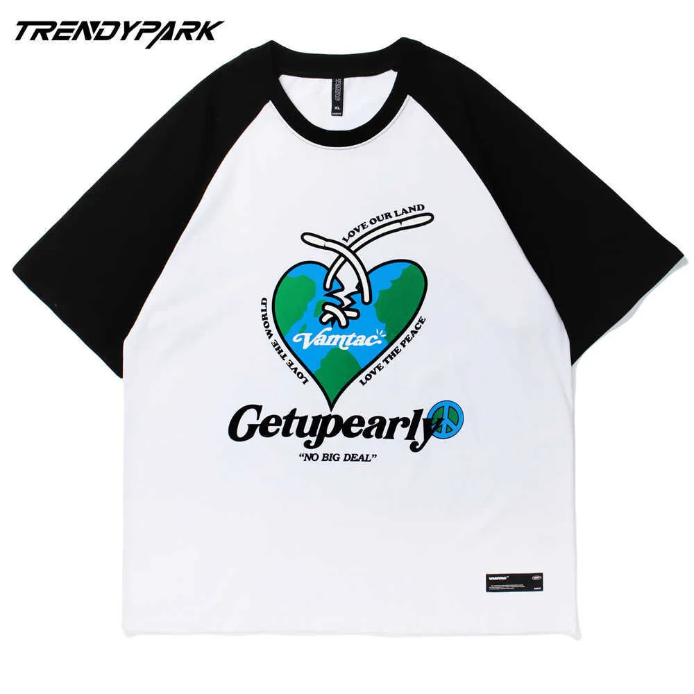 Mäns Hiphop T-shirt Förstorat Roligt Broken Heart Print Tshirt Harajuku Bomull Kortärmad T-shirt Sommar T-shirt Toppar TEE 210601