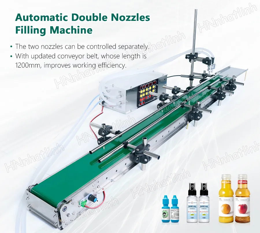 Automatic Water Milk Liquid Beverage Bottle Vial Filling Machines With 1200mm Conveyor Double Nozzle DPYT200L