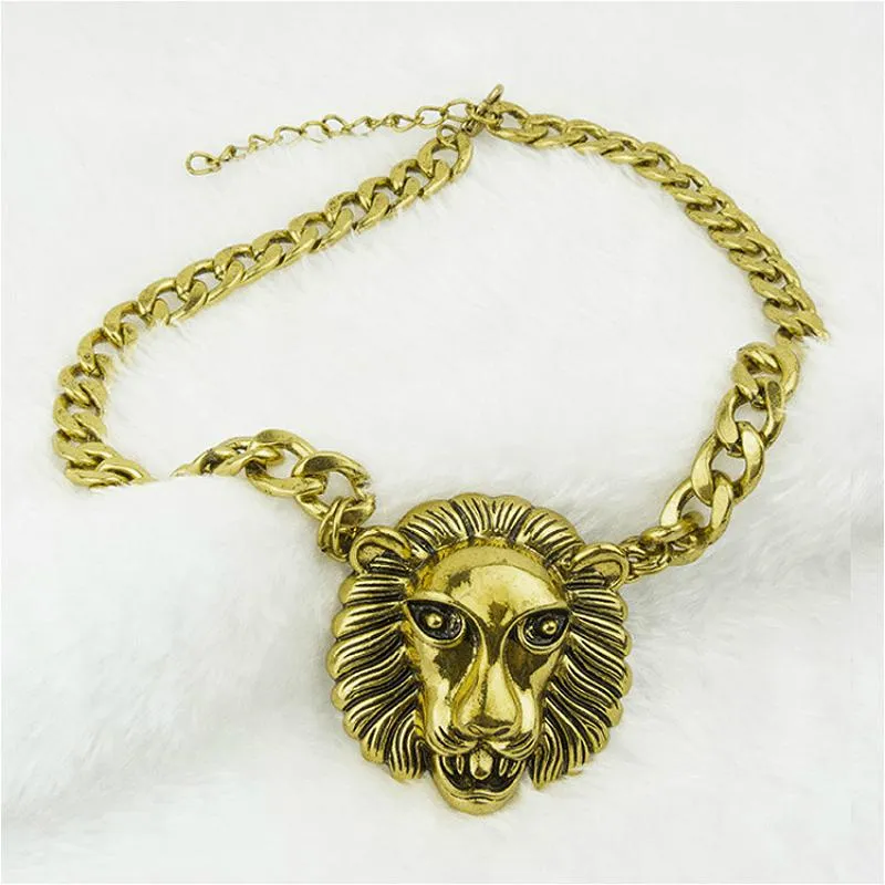 Подвесные ожерелья гипербола льва колье металлические животные винтажные готические панк -кокер цепь школьного украшения кольца Femme