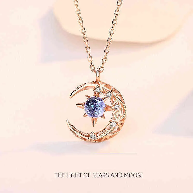 Collana con ciondolo luce di stelle e luna, delicata collana a catena con strass stelle clavicola per gioielli da donna G1206