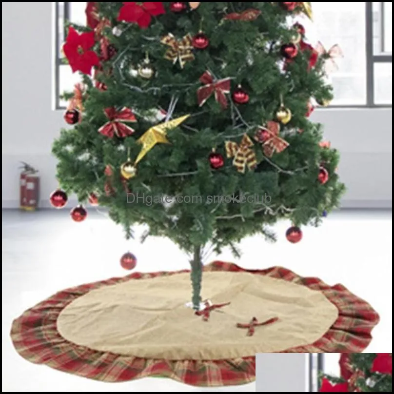 Christmas tree skirt linen mat bow patchwork home decoration holiday supplies Christmas decoration