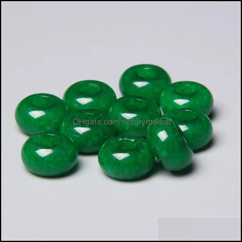 8x14mm 5mm Big Hole Charms Natural Round Jade Stone Crystal Spacer Beads Charm Pendant For Jewelry Making Accessories