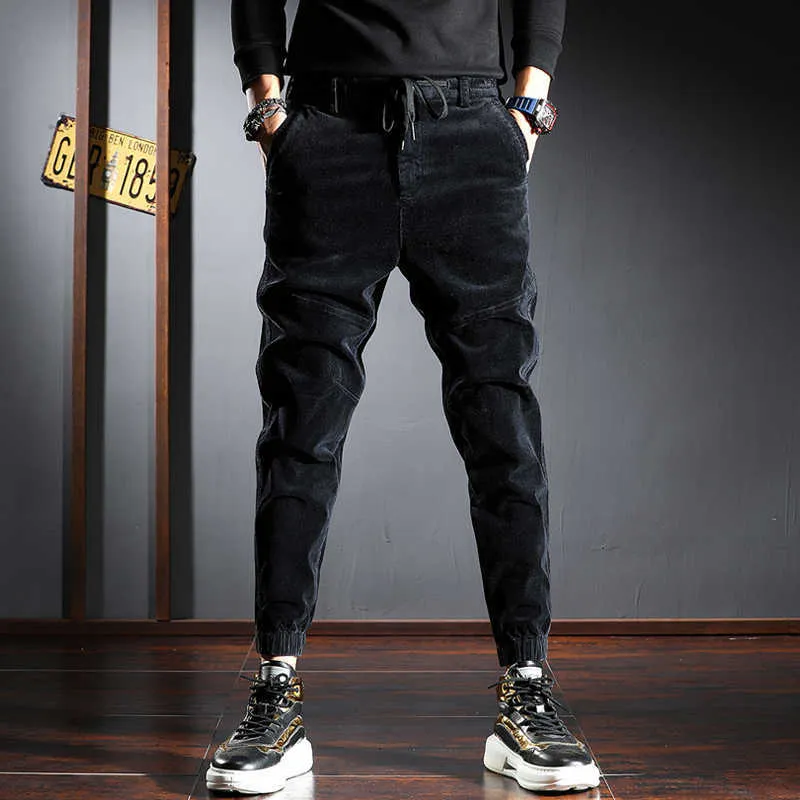 Moda Streetwear Mężczyźni Dżinsy Loose Fit Casual Corduroy Cargo Spodnie Jesień Ly Designer Koreański Hip Hop Joggers Harem Spodnie