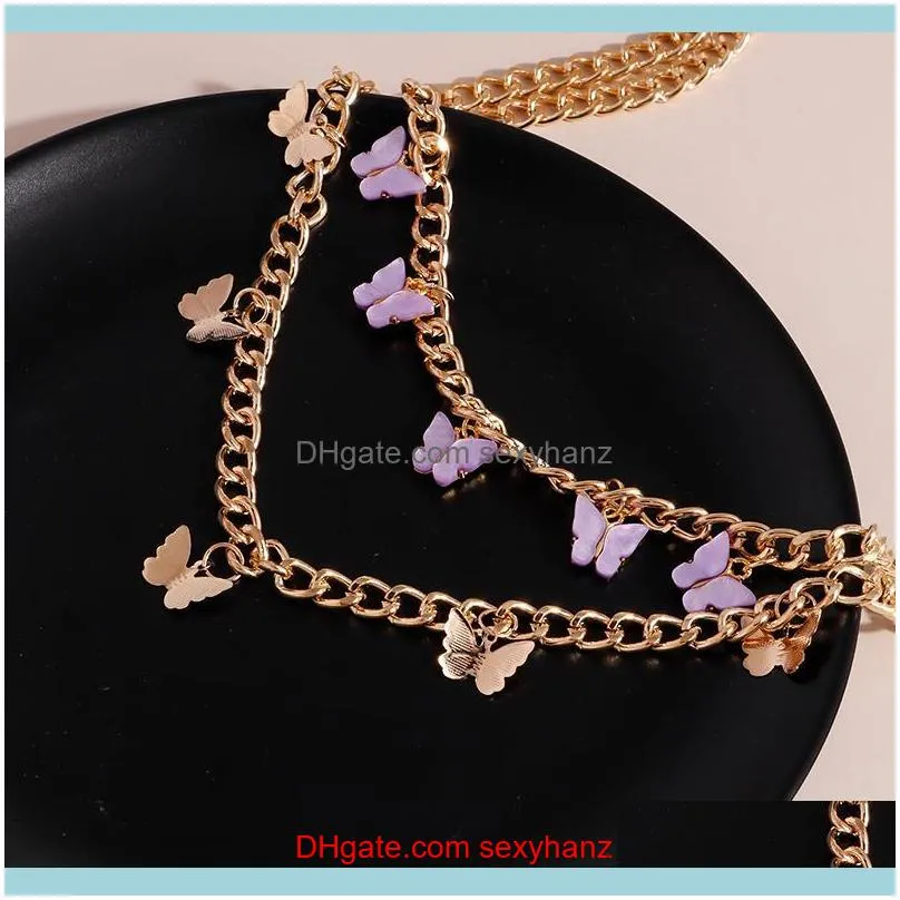 Statement Double Layer Enamel Butterfly Necklaces For Women Punk Chunky Choker Pendants GIrl Jewelry Gifts Chokers