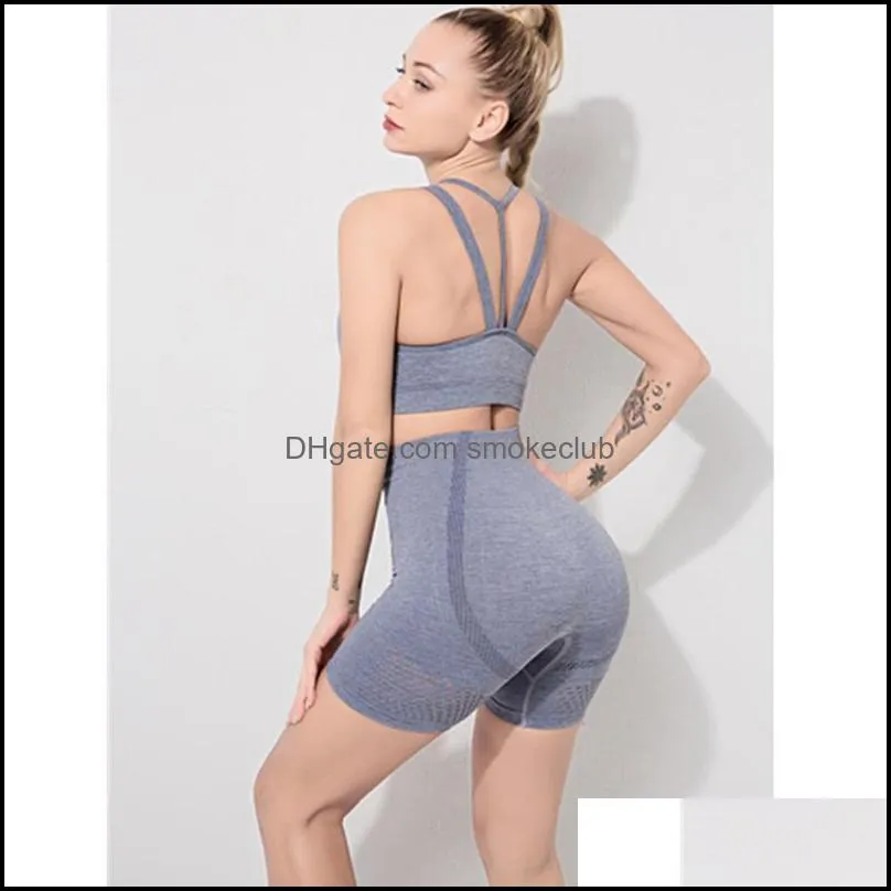 Yoga Outfits 2Pcs Women Set Bra Fitness Clothing High Waist Gym Shorts Quick-dry Breathable Sets Sports