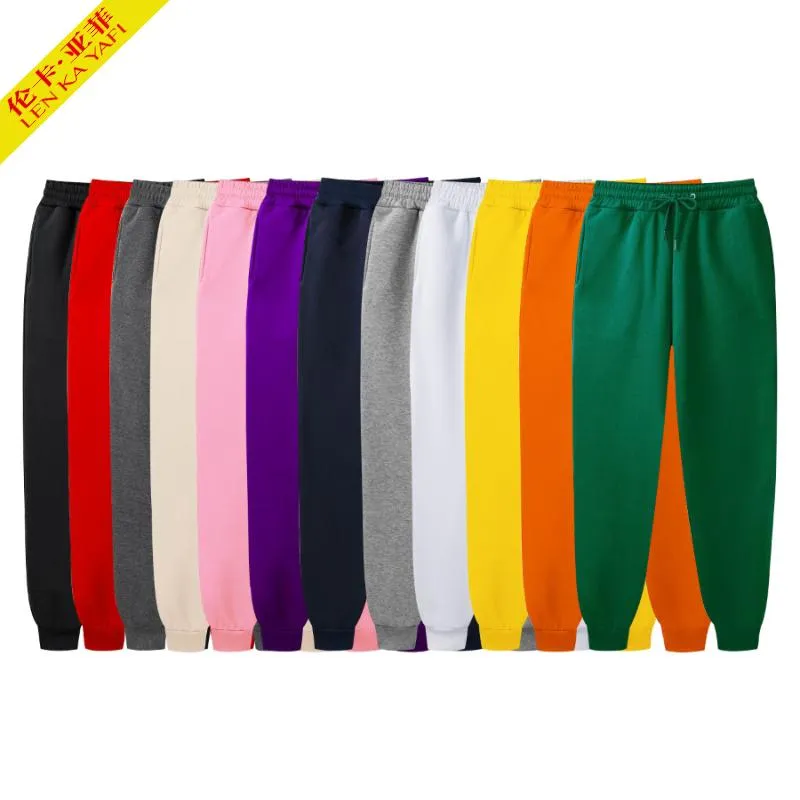 black Sweatpants men fashion Solid color Pants white pink thick autumn trousers Elasticated waist Loose casual trouser