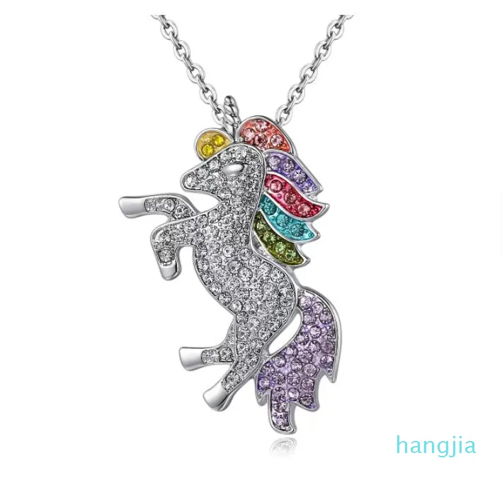 Einhorn Halskette Armband Ohrring Ohrstecker Ring Schmuck Sets 925 Silber Diamant Bunte Pony Anhänger Zubehör Großhandel