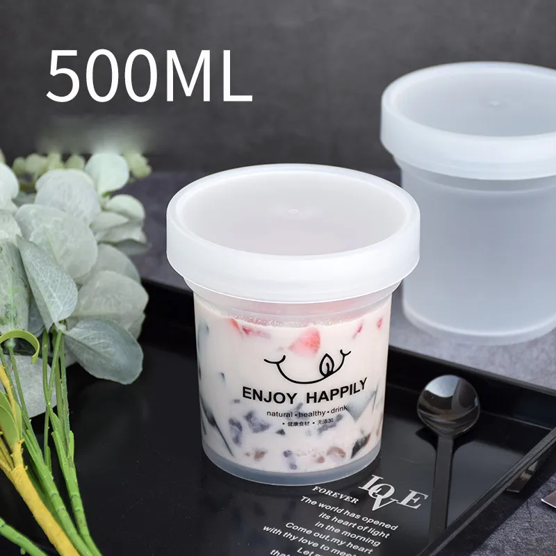 500ml 아이스크림 항아리 디저트 과일 포장 상자 요구르트 푸딩 컵 뚜껑