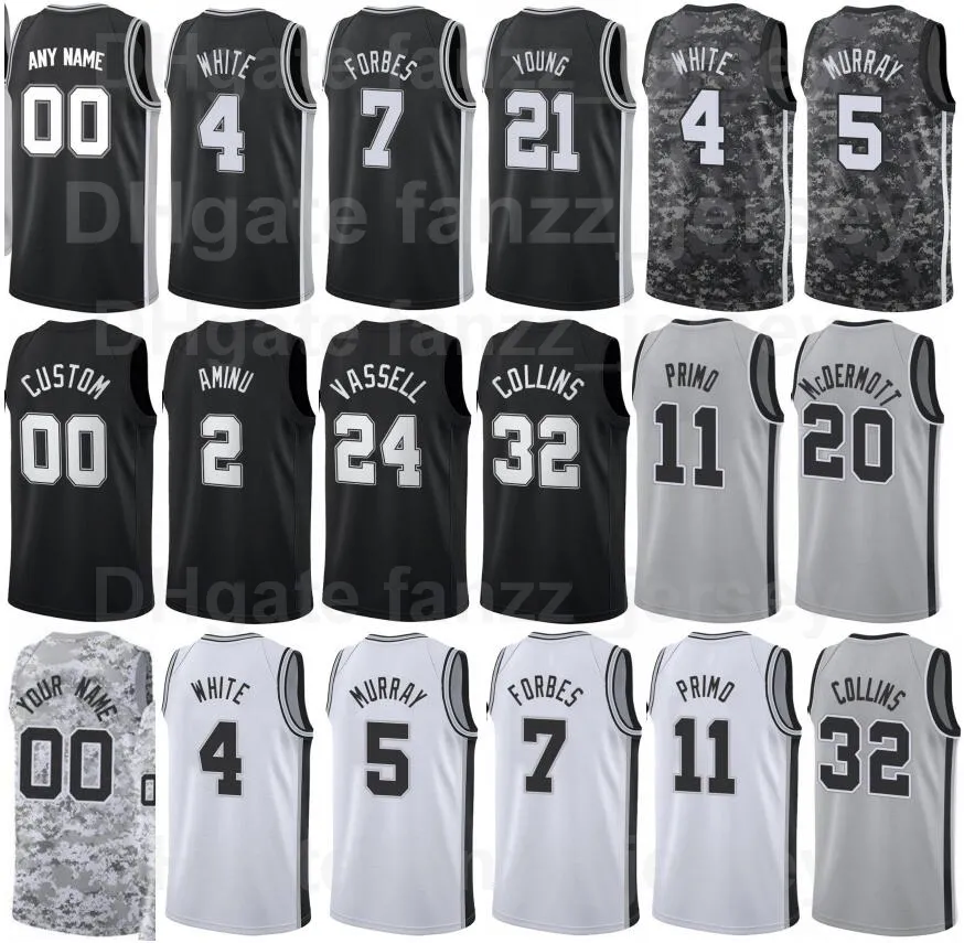 Serigrafia Pallacanestro Maglia Dejounte Murray 5 Thaddeus Young 21 Derrick White 4 Bryn Forbes 7 Zach Collins 32 Keldon Johnson 3 Colore squadra Nero Grigio Uomo Donna Bambino