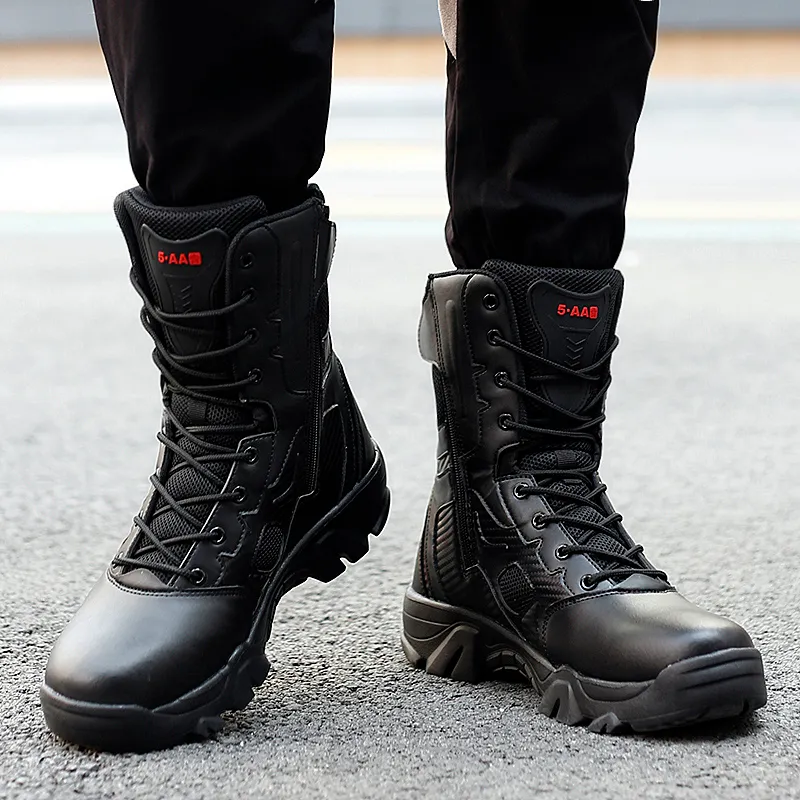 Taktiska militära stövlar Mens Casual Shoes Leather Swat Army Boot Motorcykel Ankle Combat Boots Black Botas Militares Hombre