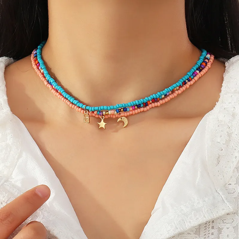 Colorful Seed Bohemian Beaded Necklaces Set For Women Boho Rainbow Choker With Moon And Star Charms Perfect For Summer Beach Jewelry From Isang 2 DHgate.Com