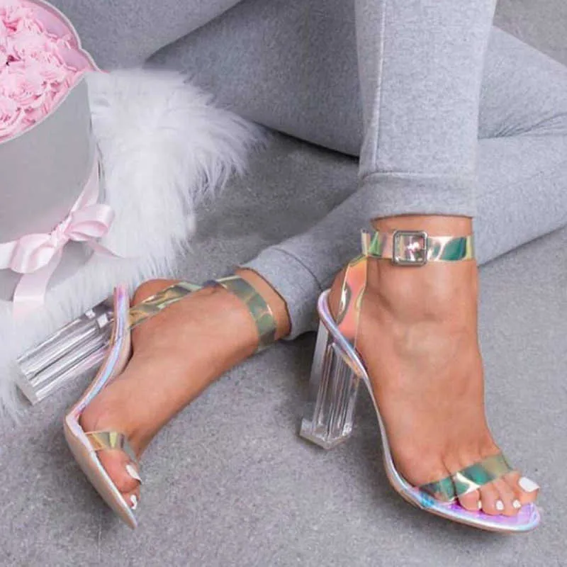 2021 Sexy Heels Women Shoes Plus Size Fashion Pvc Transparenta Heels Skor Kvinna Pumpar Dam Klar Högklackat Sommar Sandaler Y0611