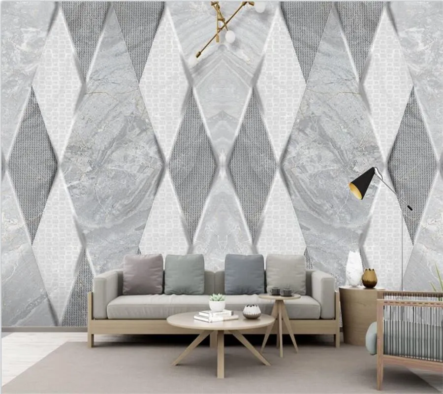 Wallpapers Wellyu Custom Muurschildering 3D Moderne Minimalistische Jazz Wit Marmeren patroon Geometrische vierkante achtergrond Woonkamer behang