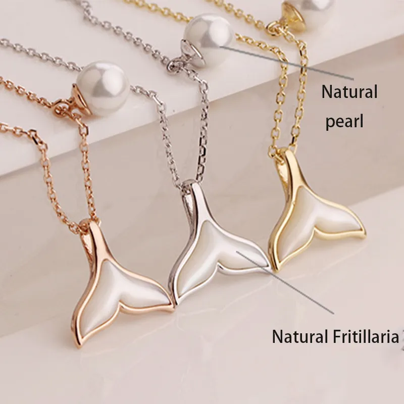 Sterling Silver 925 Neck Chain Vintage Jewelry Crystal Necklace Sets For Women Fishtail Natural White Fritillaria Pearl Pendants Q0531