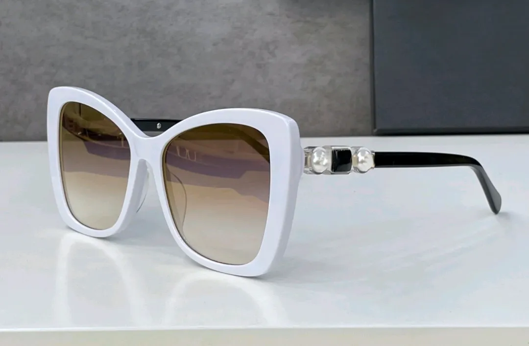 Butterfly Sunglasses for Women White Brown Shaded Fashion Pearl Oversize Sunglasses Sun Glasses UV Eyewear with Box