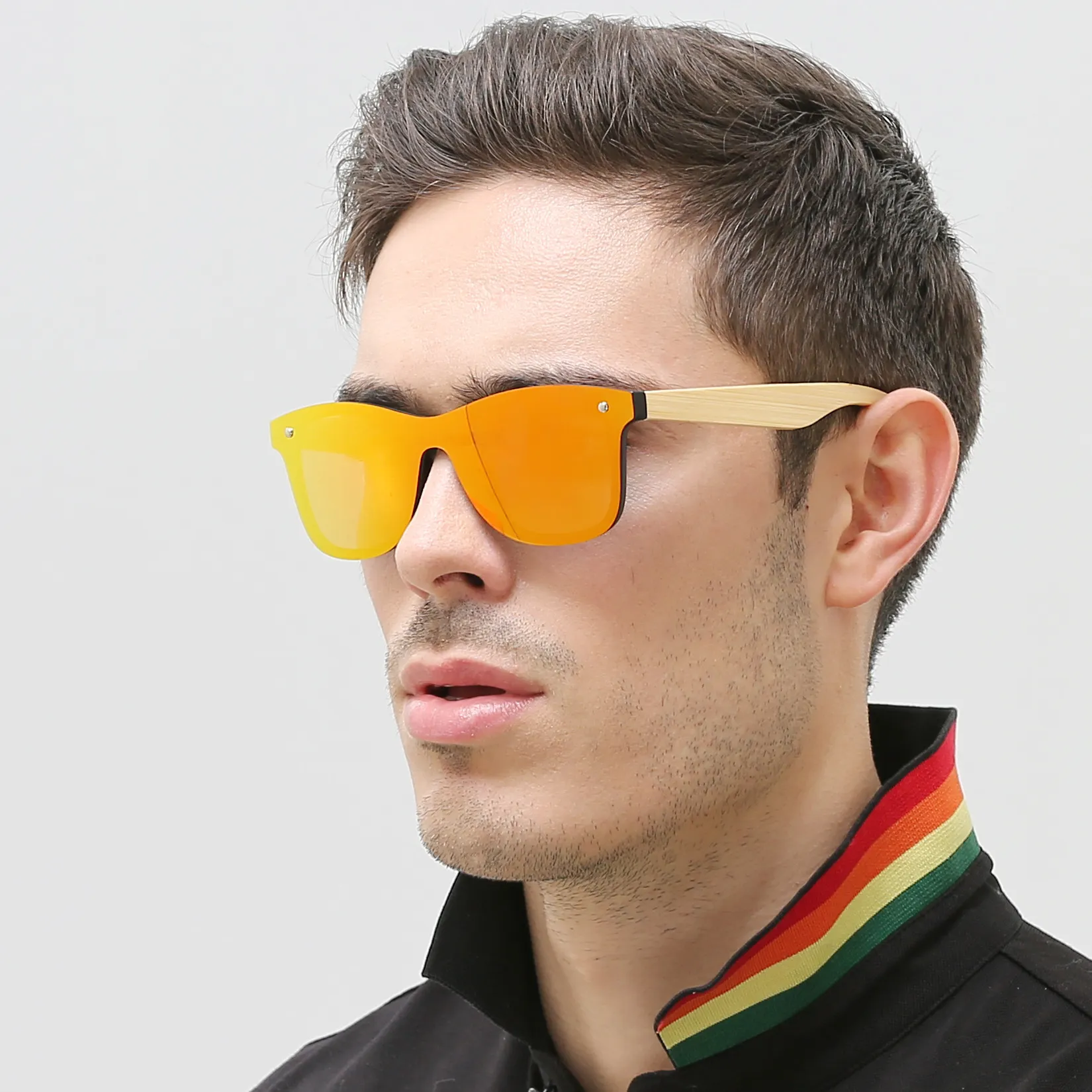 Lyxig designer mens solglasögon färgglada mode polariserade solglasögon för män bambu + metall fötter anti uv400 p20842