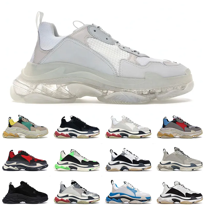 Triple S Crystal Clear Sole Hommes Femmes Casual Chaussures De Sport Tout Blanc Vintage Vieux 17FW Paris Rainbow Platform Designer Sneakers Eur 36-45