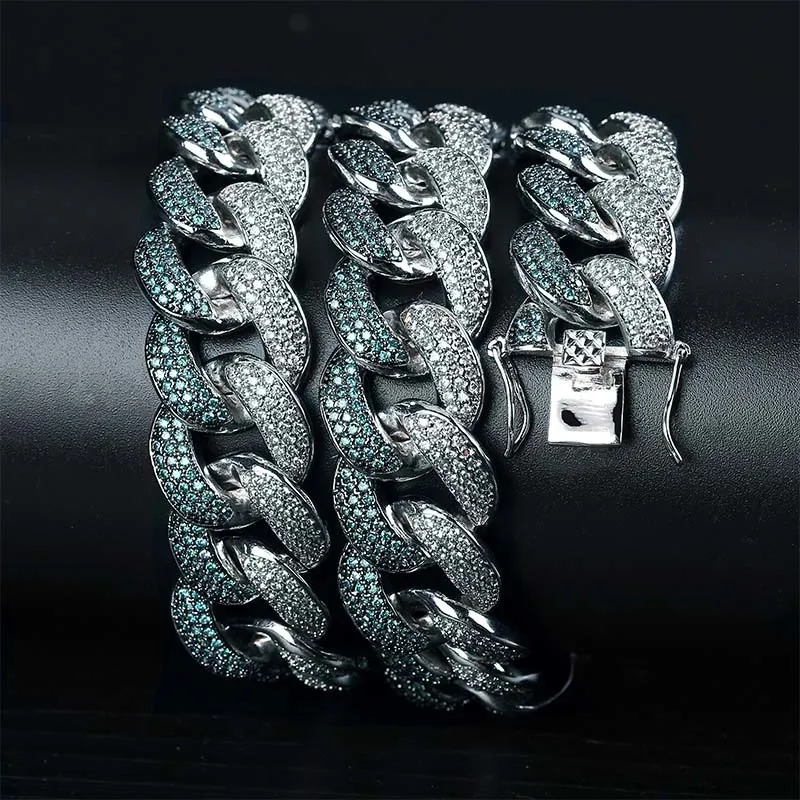 Gucy New 18mm Cyed Out Out Затопленные мятные синие CZ Maimi Cuban Link Молодой Dolph Blue Cubic Zircon Hip Hop ювелирные изделия подарок X0509