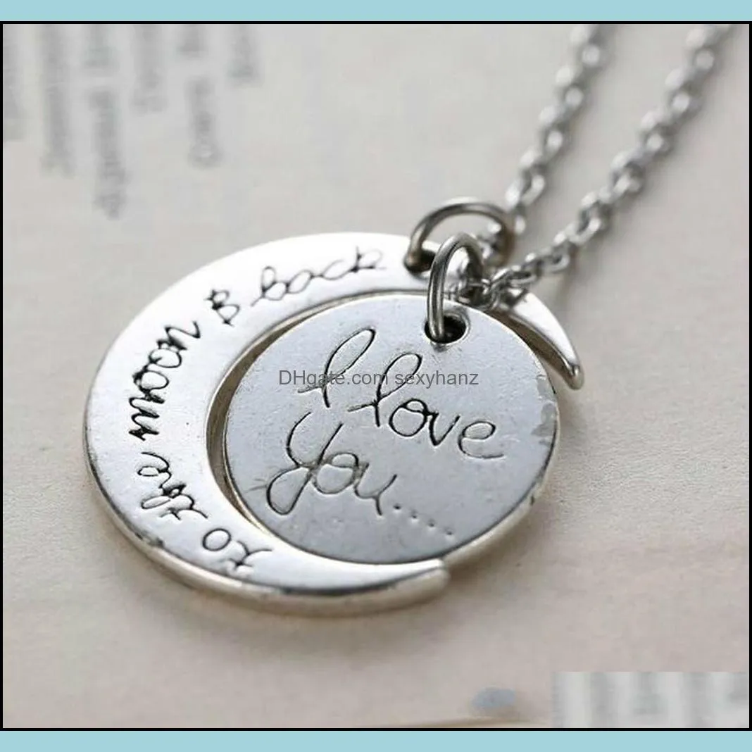 FashionMoon Necklace I Love You To The Moon And Back For Sister Family Pendant Link Chain