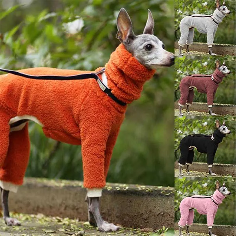 4 Colors Fleece Dog Clothes Winter Long Neck Collar Dog Overalls Jacket For Large Dogs Alaskan Malamut Warm Coat Jumpsuit Romper 211106