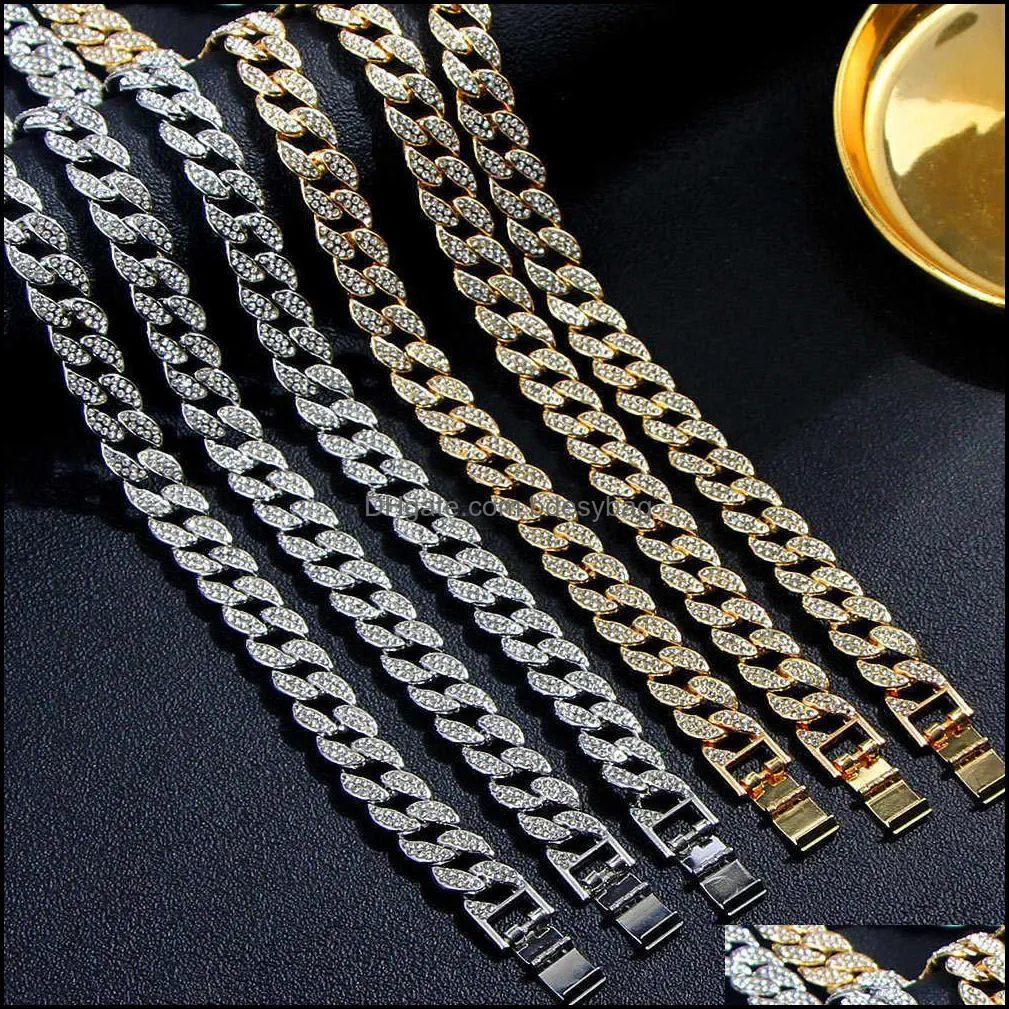 High-quality New Trendy Charm Metal Jewelry Bling Ice Chains Gold Silver Color  Cuban Chain Chokers Necklace for Women Men