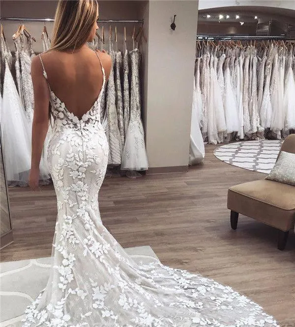2021 plus size árabe aso ebi sereia luxuoso rendas vestidos de casamento espaguete cristais sem costas vintage sexy vestidos de noiva zj355188s