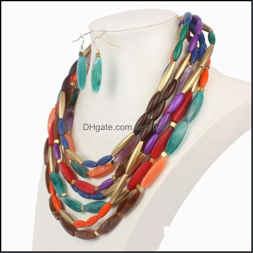 Female Exaggerated Multilayer Double Color Bead necklace Chain personality Necklace Women Fashion Gothic Jewelry