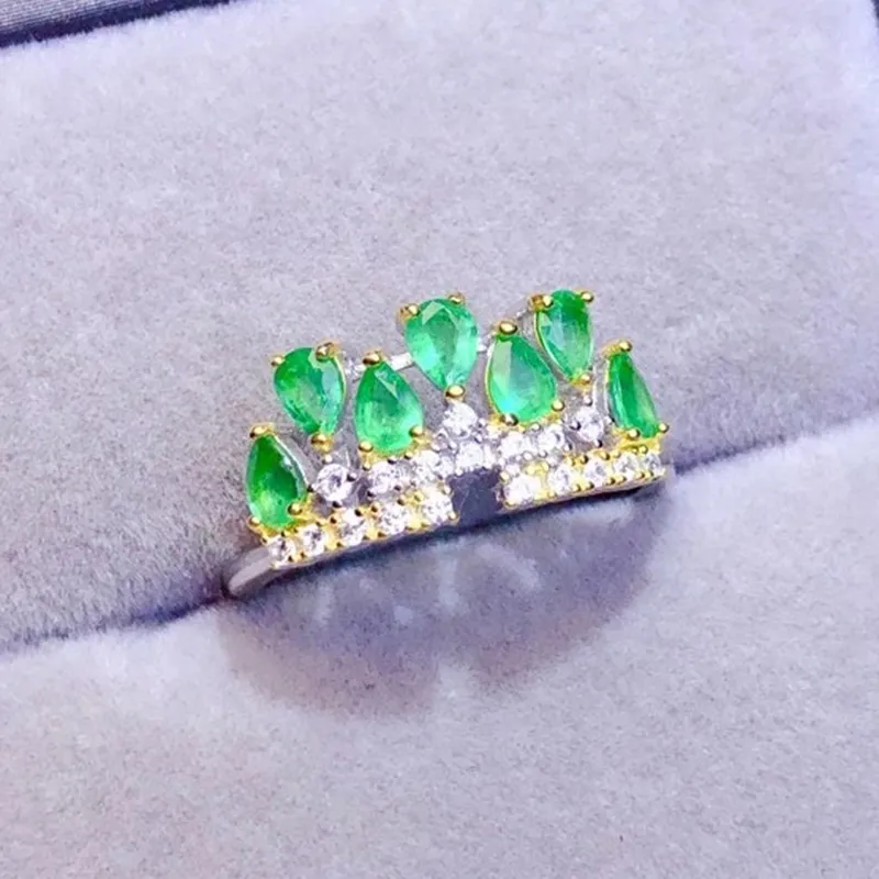 3mm * 4mm Vintage Silver Crown Emerald Pierścień na imprezę 100% Naturalny Gemstone Kobieta Brithday Prezent