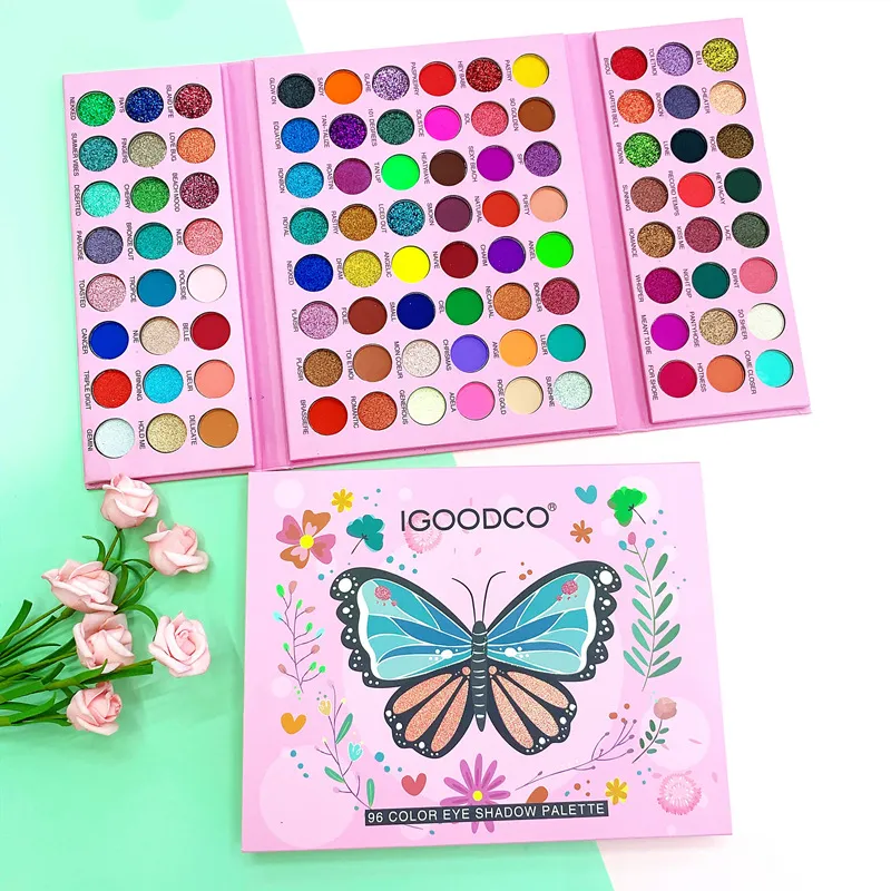 96 Kleur Vlinder Patroon Oogschaduw Palet Mode Pearly Matte Pailletten Multicolor Overdreven Creatieve Party Eye Make-up