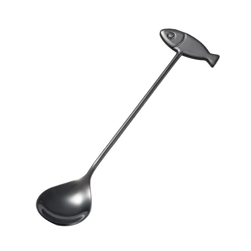 Ice Cream Spoon 304 Stainless Steel Coffee Stirring Scoop Cute Cat Fish Decor Long Handle Scoops Water Drop Shape Creative New