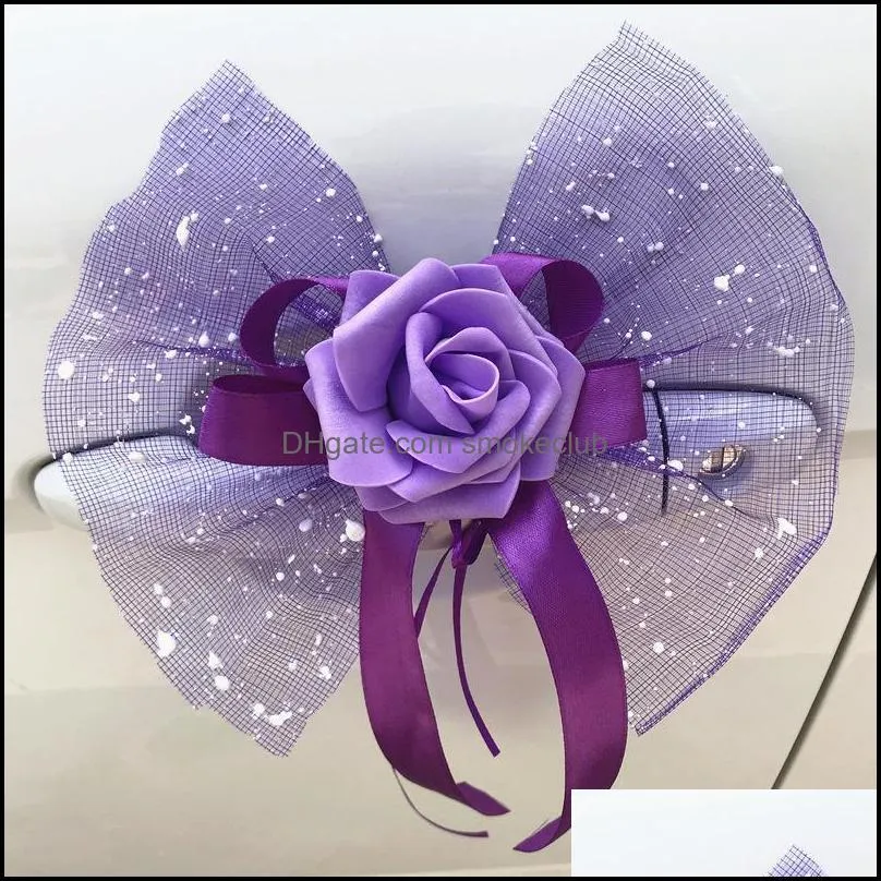 Festive Party Supplies Home Garden 46Pcs Wedding Car Organza Pl Flower Ribbon Candy Box Packing Ribbons Bow Purple Red Decorative Flowers &