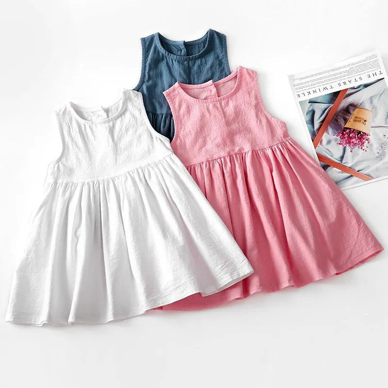 Myfs Kore Avustralya Ins Küçük Kızlar Keten Organik Pamuk Elbiseler Kolsuz Düz Çocuk Prenses Elbise