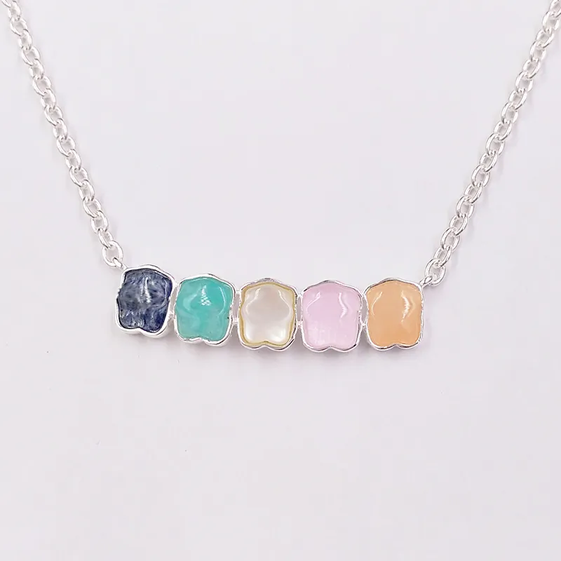 Authentic 925 Sterling Silver pendants Mini Color Necklace In Silver With Gems Fits European bear Jewelry Style Gift 915432570