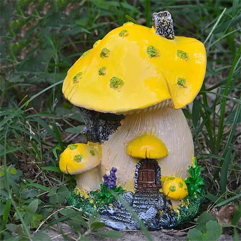 Fairy Garden Mushroom House Miniatuur Mushroom House Standbeelden Accessoires voor Hom 210811
